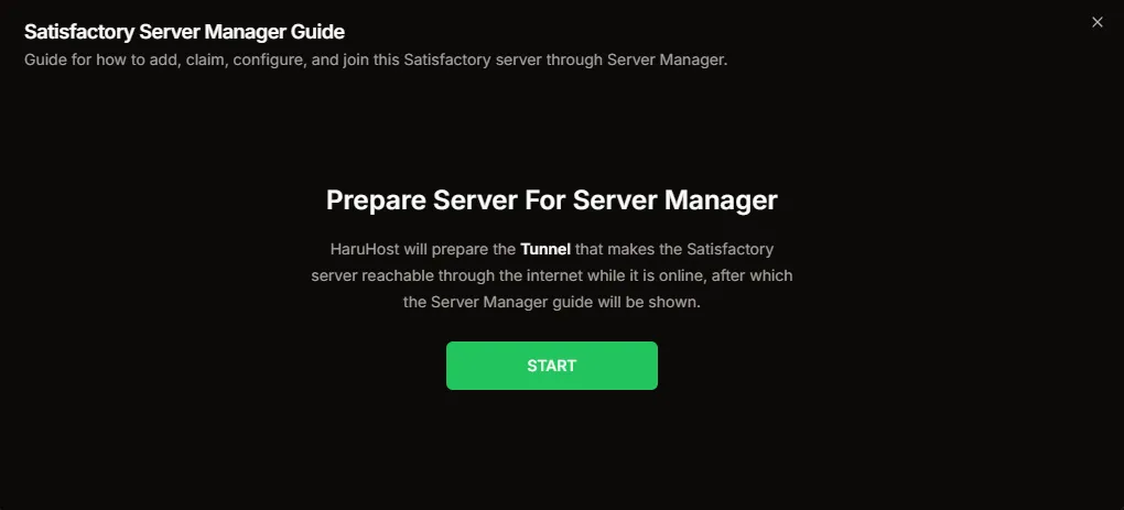 Satisfactory Server Manager Guide showing the Prepare Server For Server Manager state