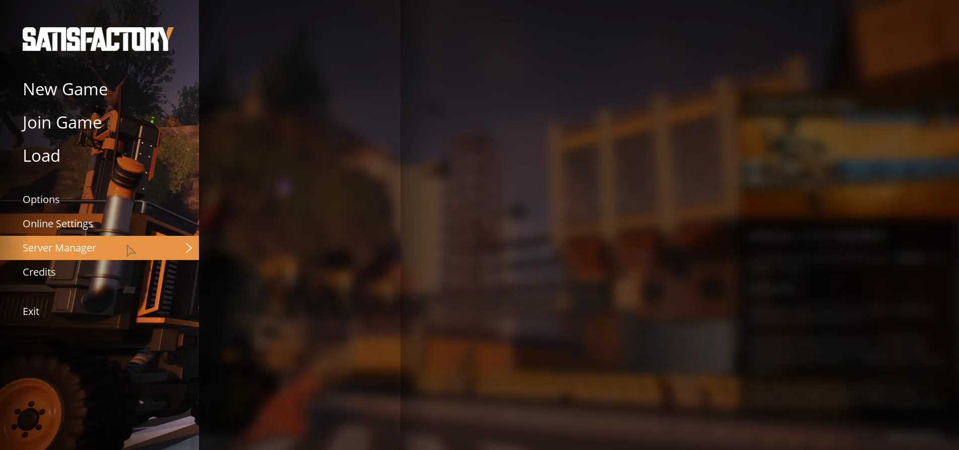 Satisfactory main menu with Server Manager highlighted