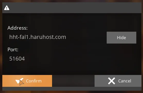 Satisfactory add server dialog with address and port entered