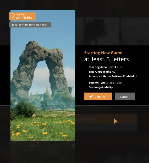Satisfactory starting new game confirmation dialog