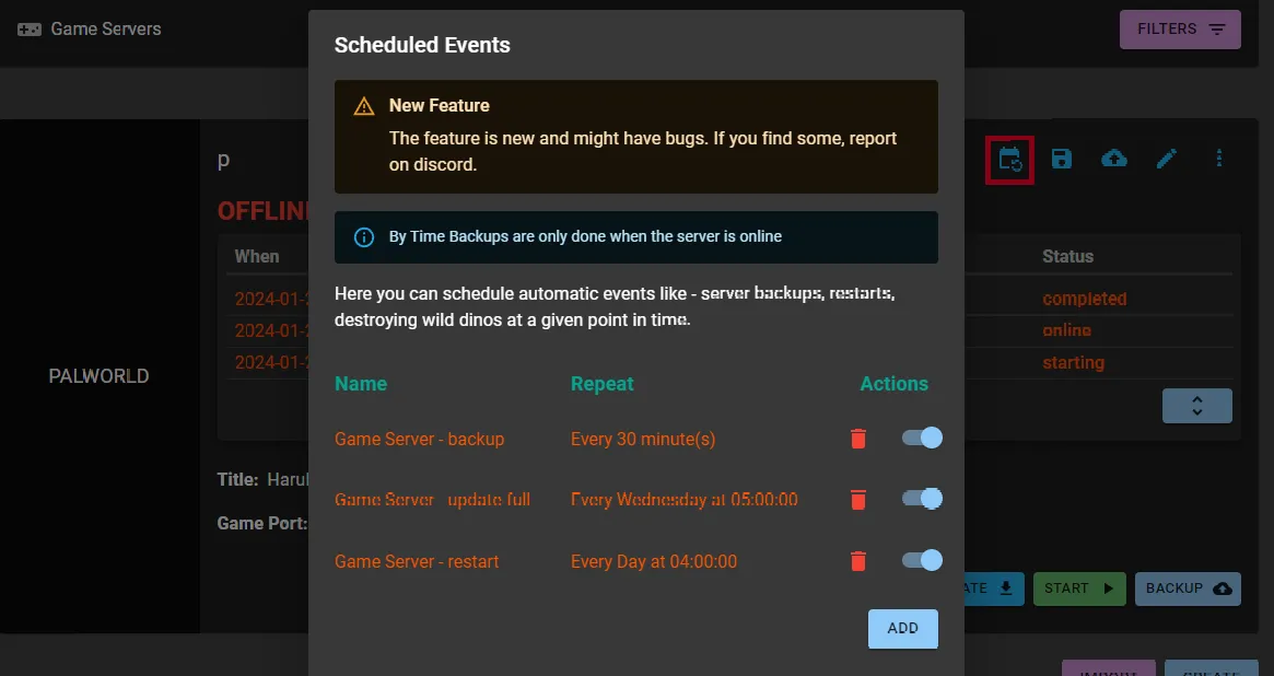 Scheduled Events UI