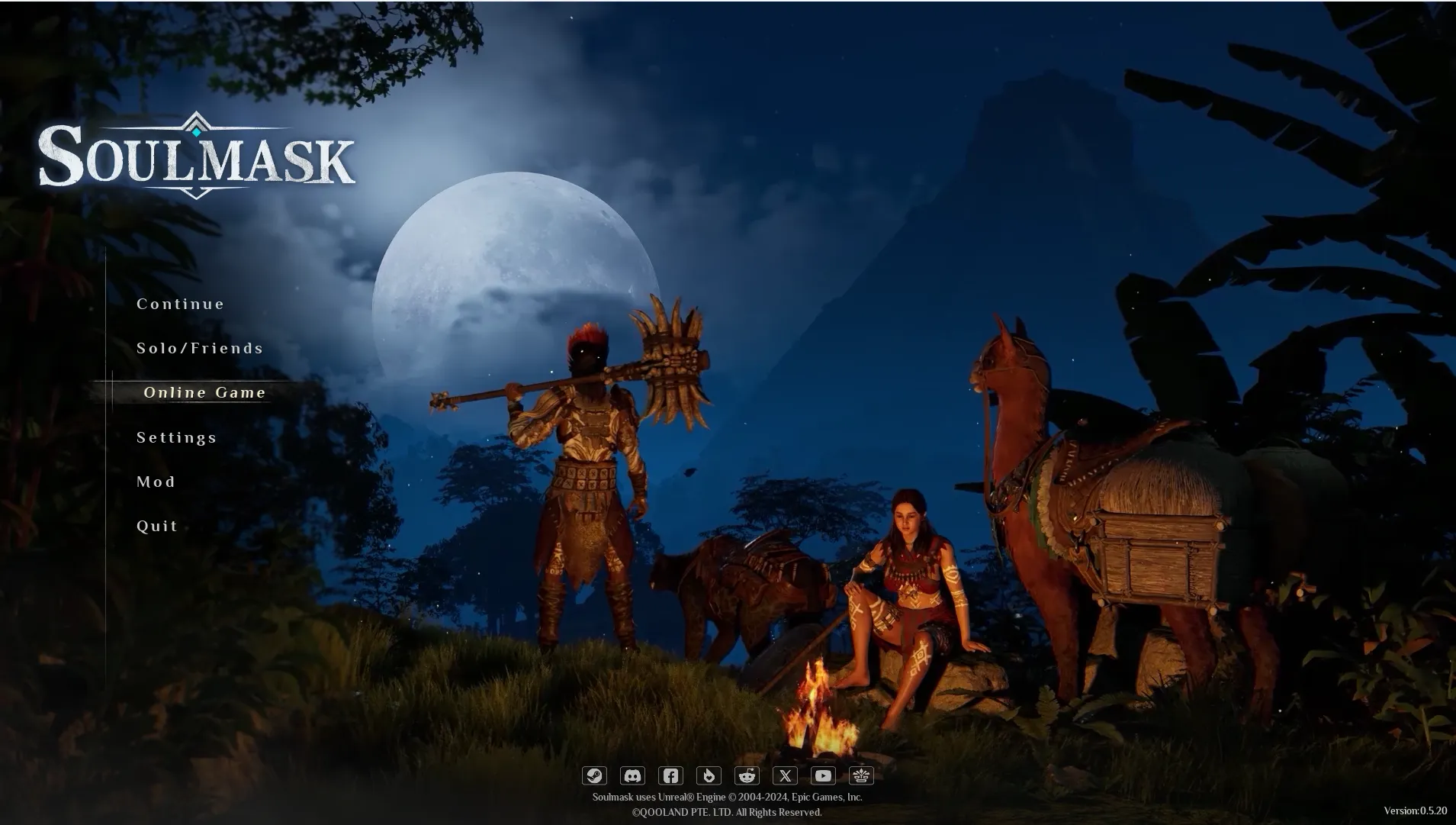 Soulmask main menu with Online Game highlighted