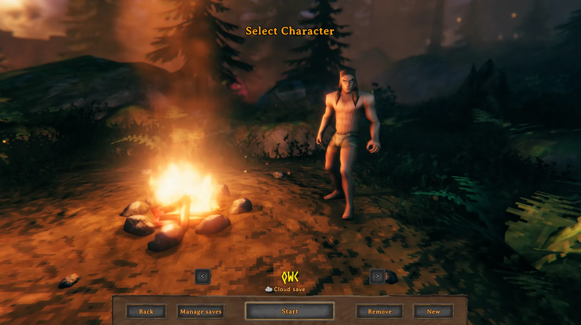 Valheim character selection screen before joining a server