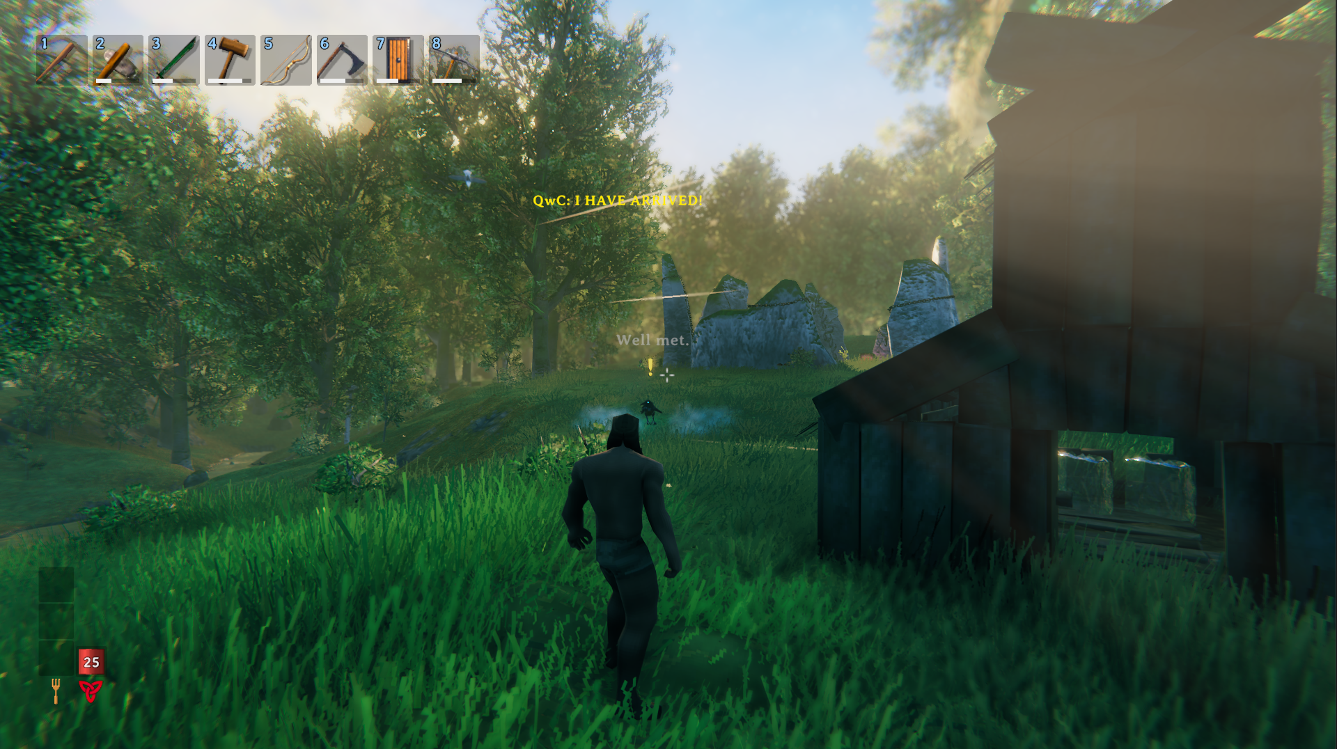 Valheim gameplay after successfully joining the server