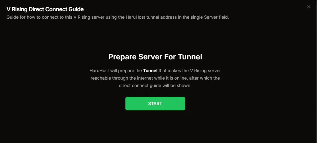 V Rising Direct Connect Guide showing the Prepare Server For Tunnel state
