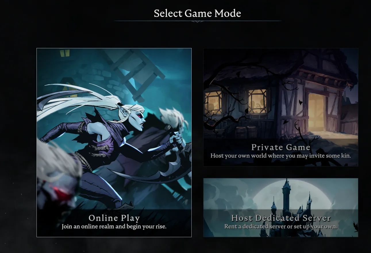 V Rising Select Game Mode screen with Online Play available