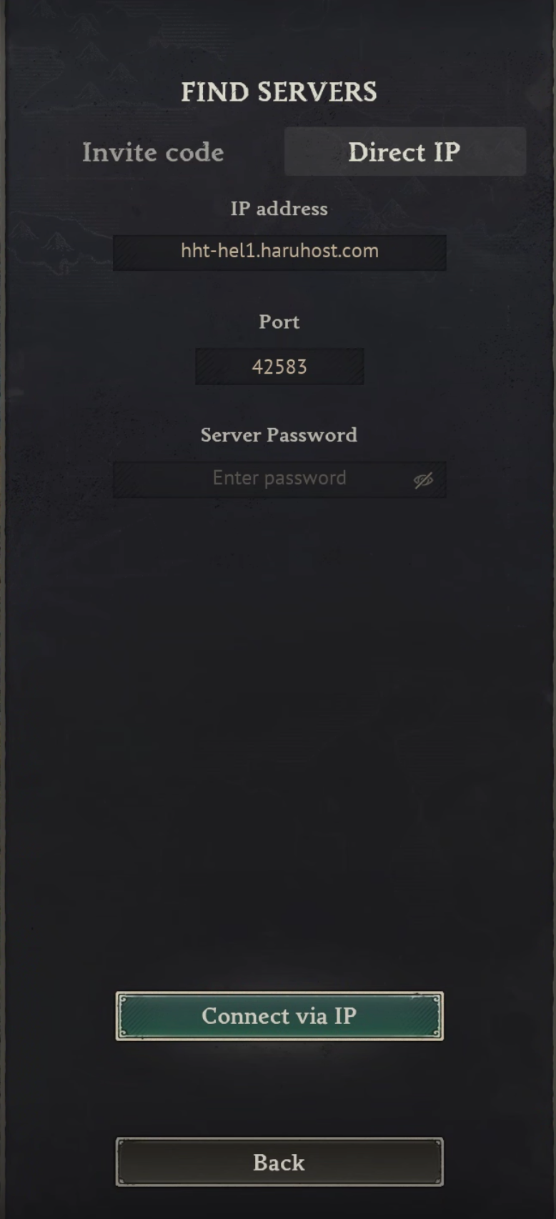 Windrose host and port fields filled in